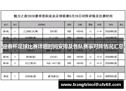 迎春杯足球比赛详细时间安排及各队赛事对阵情况汇总